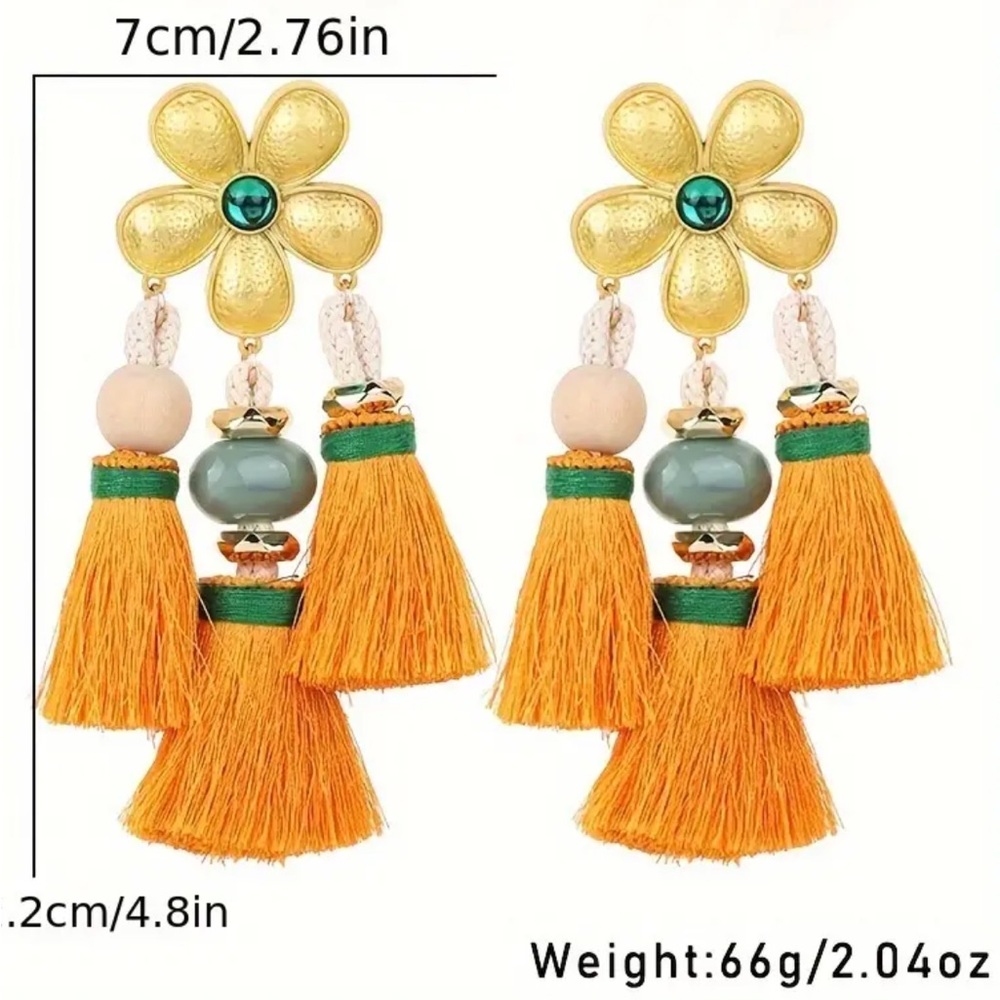 Large Floral Tassel Earrings - Picture 3 of 3